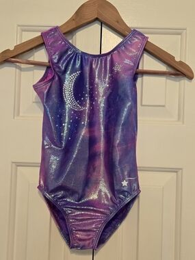 Destira Celestial Moon & Stars Gymnastics Leotard - Purple Pink Holographic